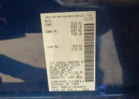 2020 Nissan Altima Sr Intelligent Awd из США, поврежденный, VIN 1N4BL4CW9LN316811